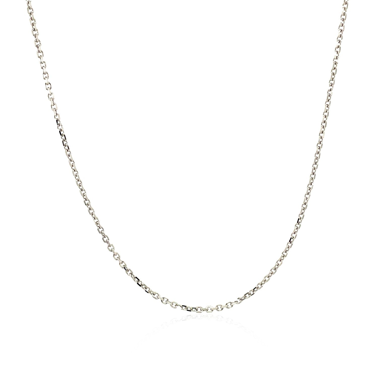 14k White Gold Diamond Cut Cable Link Chain (1.10 mm) in a sleek high-contrast midnight luxury editorial style